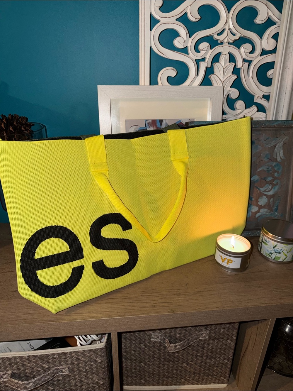 Curves By Sean Dual Colored Neon Green & Hunter Tote Bag with Black Accent